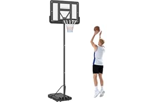 SPORTNOW Canestro Basket ad Altezza Regolabile per Giardino e Piscina con Base Riempibile e Spazio per Palla, in Acciaio, Plastica e HDPE, 110x75x195-370 cm, Nero