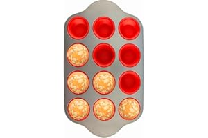 Boxiki Kitchen Silicone Muffin Pan con Telaio in Acciaio, 12 Tazze Dimensioni Complete | Stampi per la Cottura Professionale Senza Adesivi in Silicone 12 Tazze per Muffin …