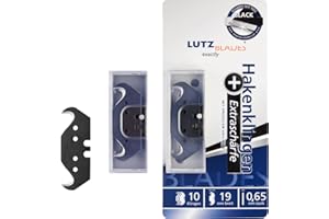 LUTZ BLADES EXACTLY LUTZ BLADES Profi Hakenklingen schwarz, Cuttermesser 18mm 0,5mm stark, 10 extra scharfe, präzise Ersatzklingen für Cutter- und Teppichmesser, für Teppich, Lederarbeiten, nasse Tapeten, Folienmesser