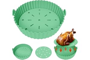 Echify Teglia in Silicone per Friggitrice ad Aria - 24cm Contenitori per Friggitrice con Tappetino per Filtro Olio Accessori Friggitrice ad Aria Cestello Friggitrice ad Aria per Forni Microonde Verde