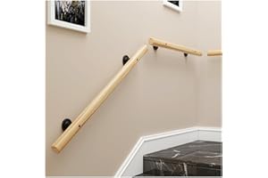 TAUODUYY Wooden Handrail for Stairs – Anti-Slip Wall Mounted Safety Stair Railing with Brackets, Adjustable Indoor/Outdoor Banister Rail for Elderly & Children (Wood, 100CM)