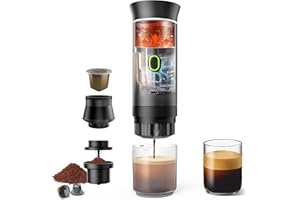 INNOPOWER Macchina Caffe Portatile 3 In 1 Macchina Caffe, 5 Minuti Di Auto-Riscaldamento, Caffettiera Elettrica Compatibile con Piccole Capsule, Grandi Capsule, Caffe Macinato, Per Ufficio, Auto