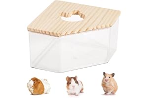 Ksvaye Hamster Sandbad Transparenter Acryl Duschraum Hamster-Badewanne Box Hamster Toilette Sandbad Container Toilette Hamster Zubehör mit Holzdeckel für Mäuse, Lemminge, Rennmäuse, 13 * 13 * 8cm