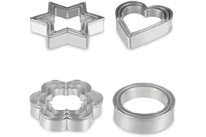 AUAUY 12PCS Moldes Galletas, Acero Inoxidable Cortadores de Galletas con Forma de CorazóN, Flor, Estrella y Redondo, Moldes para ReposteríA, CumpleañOs, Navidad y San ValentíN
