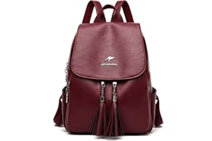 NICOLE & DORIS Sac à Dos Femme en Cuir PU Sac Porté Dos Loisir Daypacks Sac a Dos Antivol Étanche Sac à Dos à Rabat pour College Travaille Voyage Bourgogne