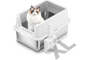 Bartuke Arenero para Gatos de Acero Inoxidable, semicerrado, extraíble, con Borde Alto, Pala, antifugas, Antiadherente, fácil de Limpiar para Gatos pequeños y Grandes (Blanco)