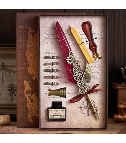 Penna Stilografica Con Piuma - Set Calligrafia Inglese Con 5 Pennini - Ideale Per Regali