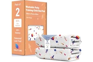 VITALITY CARE Potty Training Bed Pads – 100% Waterproof Mattress Protector (86 x 91cm + Tucks), Non-Slip Bed Wetting Sheet for Single & Toddler Beds – UK Brand, Space Design