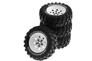 BOFRHME 4 Pièces 1,9 Pouces Jante en Métal Pneu en Caoutchouc pour 1/10 RC Chenille TRX4 SCX10 D90 4103 90046 FR4 FMS NT4-Pièces Blanches