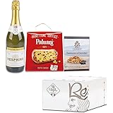 Re Regalo KIT DEGUSTAZIONE 'PENSIERO DI NATALE' Cesto con Panettone Paluani, Cantuccini con Gocce di Cioccolato, Spumante dol