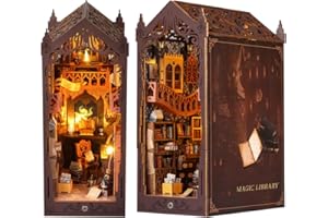 XUXLEKK Book Nook Kit, DIY Book Nook Library Miniature da Costruire DIY Booknook 3D Puzzle Legno con Mobili e Luce LED,Casa delle Bambole in Miniatura Adatto a Persone dai 14+ Anni (Biblioteca Magica)