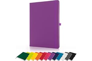 Savvy Bee Premium A4 Notebook New Lined Hardback Journal with Pen Loop,196 Page, Elastic Closure and Ribbon Marker Notepad Note Book Notes Pad (Purple)