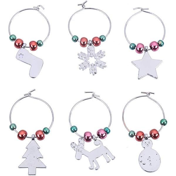 Christmas Snowflake Wine Glass Charms - Set Of 6 Alloy Rings For Holiday Parties - View #7