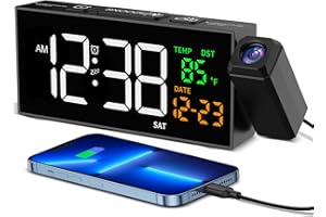 NETZU Sveglia digitale con funzione di proiezione, sveglia con proiettore a 350°, termometro, data, grande display, 10 suonerie, snooze, 5 luminosità, 4 volumi, DST manuale, sveglia rumorosa camera da letto