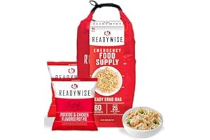 ReadyWise, 60 raciones, Desayuno, Almuerzo y Cena, Grab & Go Dry-Bag, Liofilizado, Hasta 25 años de vida útil, Comida de emergencia, 7 días para 1 persona, Comida para 1 semana