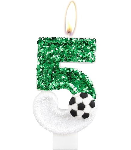 Set di topper per torta con candele di calcio per compleanno, candela numero 5 per torta a tema calcistico, decorazioni per il 5° compleanno dei ragazzi, candele blu e verdi per torta