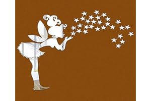 Uhat 3D Acrylic Mirror Wall Stickers Fairy Stars Self-Adhesive Mural Decals Wallpaper DIY Kids Bedroom Deco (Silver)