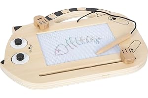 small foot Pizarra Magnética Mágica Gato, Madera, Tablero con bolígrafo, Sellos, portátil, a Partir de 2 años, 12604