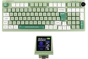 EPOMAKER RT100 Mechaniczna klawiatura gamingowa, 97 klawiszy ISO (UK) , z mini TV, uszczelką, 3 tryby (BT5.0/2,4 GHz/USB-C), akumulator 5000 mAh (zielona, Wisteria Linear, układ US)