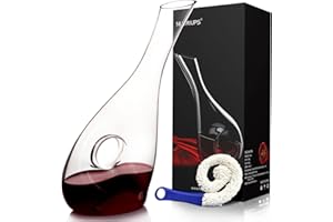 NUTRIUPS Decanter per Vino Piccolo Decanter per 375 ml Decanter in Cristallo Vetro 0.9L Decanter Design Caraffa per Vino Rosso Aeratore per Vino Soffiato Professionale Decantatore Set & Spazzola per Pulizia