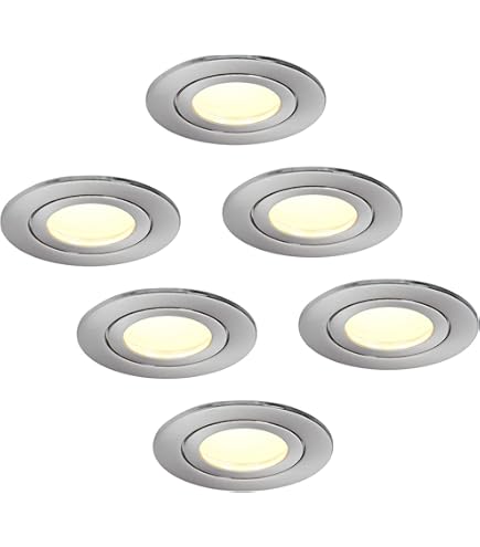 HCFEI Set van 6 LED Slim meubelinbouwspots | chroom glanzend | 230V 3W | neutraal wit 4000K | boorgat: 55-60mm - buitendiameter: 73mm - inbouwdiepte: 25mm | 15cm aansluitkabel