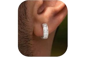 PRTGL Mens Earrings - 14ct Gold Plated/White Gold Plated Silver Cubic Zirconia Huggie Hoop Earrings