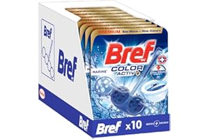 Bref WC Color Activ+ Marine – Produit Nettoyant WC – Eau Bleue+Stop Odeurs - 4 éléments actifs - Action nettoyante - Formule anti-calcaire - Anti-saleté - Extra fraicheur -Lot de 10 Blocs WC (10x50g)