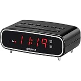 Groov-e Rise - Digital Alarm Clock with FM Radio, LCD Display, & Dimmer Function - 12hr/24hr Time Modes - Mains Powered, Back