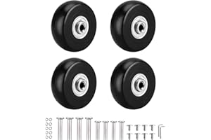 AUROBEST 4 Pezzi Ruote Nero Ricambio Valigia 50*18mm, Kit Ruote Trolley Ricambio con Cuscinetti, Ruote Valigia Gomma con Rondelle, Chiavi, Viti, Parti Riparazione Sostituzione Ruote per Passeggini, Pattini