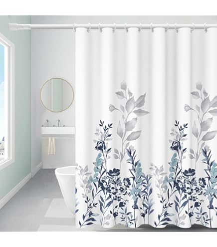 Vllcsla Shower Curtain 200/240 Drop PEVA Extra Long Wet Room Shower Curtain - Waterproof And Mildew Resistant Green Leaves Bathroom Curtains (200x200CM