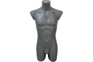 fella4stores Basic Modepuppe 44/46, Herrentorso lang mit Beinansatz, Mannequin & Ausstellungsfigur aus PE Kunststoff, vollgeformt & bruchsicher für Textilpräsentation Indoor/Outdoor, Grau