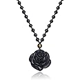 Black Obsidian Crystal Carving Rose Pendant Necklace Healing Reiki Natural Gemstone Flower Obsidian Stone Pendant gift