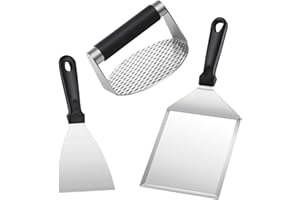 WISETEN Smash Burger Set Acciaio Inox, Set di Posate per Barbecue con Pressa Rotonda per Hamburger e 2 Spatole per Barbecue, Schiaccia Hamburger per Polpette, Strumenti per Barbecue da Esterno e da Interno