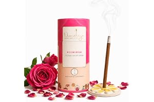 Nirmalaya 100% Natural Rooh Rose Dhoop Sticks for Pooja 40 Sticks | Bamboo Less Dhoop Sticks for Home/Office | Dhup for Puja with Holder Stand | Best for Long Lasting Fragrances