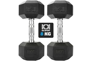 KK Hex Dumbbell Set. 4kg, 6kg, 8kg, 10kg,12kg,14kg. Dumbbell Weights for Weight Training. Cast Iron Chrome Dumbbells. Rubber Ends & Knurled Chrome Handles. At Home or Gym. For Sculpting & Training.
