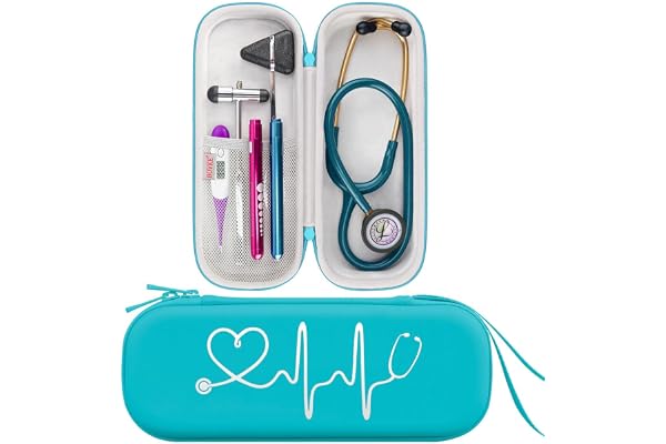 BOVKE Étui de Transport Compatible avec les Stéthoscopes 3M Littmann Classic III, Lightweight II S.E, MDF Acoustica Deluxe, Espace Supplémentaire pour Ciseaux Médicaux et Lampe Stylo LED, Émeraude