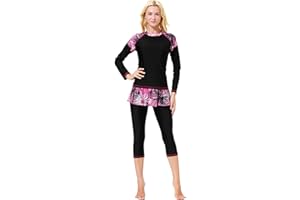 WOWDECOR Modest Swimsuits for Women Girls, Muslim Long Sleeve Shorts Swimwear with Swim Skirt Set