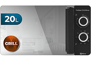 Cecotec Microondas de 20 Litros ProClean 3140 Mirror. 700 W con 6 Niveles, Grill 800W, Revestimiento Ready2Clean para mejor Limpieza, Tecnología 3DWave, Negro con Efecto Espejo