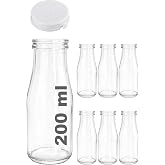 200 ml Şeffaf Şişe S&uuml;t, Ayran, Su, Limonata, Meşrubat Şişesi 200 Cc Yırtmalı Kapaklı Cam Şişe 6 Adet (6, Beyaz Kilitli Kapak,