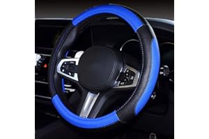 coofig Funda Volante Coche Transpirable Antideslizante de 15 Pulgadas de PU Cuero,Cubierta Volante Coche Compatible con Universal Car Truck SUV (Negro Azul-3)