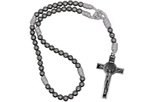 VILLAGE GIFT IMPORTERS Gunmetal Grey Tactical Saint Benedict Combat Rosary | Patron Saint of Students and Europe | Sturdy Paracord Rosary with Round Beads and Metal St. Benedict Crucifix, Metal, No
