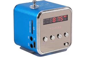 Yoidesu Portable Mini Speaker Music Player FM Radio Battery Powered Mini Digital Display Screen Speaker Music Player for Computer&Cell Phone Support TF card and U disk (Blue)