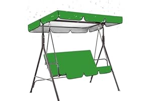 Tacery Swing Canopy with Seat Cushion Cover Set, Garden Outdoor Swing Chair Cover Set, Replacement Canopy Cover, Waterproof Swing Seat Protect Cover, 3 Seater Swing Chair Canopy Top Pads, Green