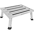 DEPSUNNY Adjustable Height Aluminum Caravan Step, Foldable Motorhome Step Stool, Platform Step, Supports Up to 1,000 lb, Non-Slip Rubber Feet and Platform Mat, Easy to Carry