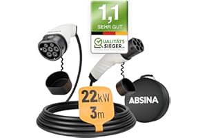 ‎ABSINA ABSINA Typ 2 Ladekabel 22kW & 32A für Hybrid & Elektroauto - 3 Meter Auto Ladekabel Typ2 3 phasig - Mode 3 Ladekabel - Kompatibel mit Model 3, e-Up, ID.3, Zoe, EQ fortwo, Kona Elektro, ID.4 UVM