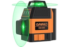 OMMO 2 x 360° Kreuzlinienlaser Grün, selbstnivellierender Linienlaser, 2 x wiederaufladbare Batterie (Typ-C Ladeanschluss), Genauigkeit: ± 0,2 mm/m, IP54 Wasserschutz, Schutztasche, Magnethalterung