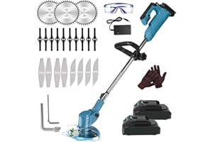 Rasentrimmer mit Akku für Makita,Freischneider Akku, Akku-Rasentrimmer mit 2X2.0Ah Akku und Ladegerät,Elektrischer Motorsense mit 4 Arten Klingen für Rasenschneiden Garten, Hof