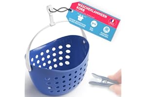 ‎CULICLEAN culiclean Wäscheklammernkorb stabil zum Aufhängen Korb leer 1 Stück Classic Blue/Henkel weiß für Wäscheklammern Wäsche Kluppen Aufbewahrung statt Wäscheklammer Beutel Sack Klammerbeutel