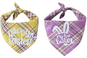 SHOKUTO 2 Pcs Easter Dog Bandanas, Washable Dog Triangle Bibs Pet Kerchief Scarf Adjustable Neckerchief with Egg Bunny Pattern for Dogs, Cats, Pets, Holiday Festival