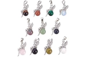 CHGCRAFT 10pcs Fairy Charms Colgantes de Hadas de Piedras Preciosas Naturales con Hallazgos de Latón En Tono Platino Colgantes de Hadas para Hacer Joyas de Bricolaje